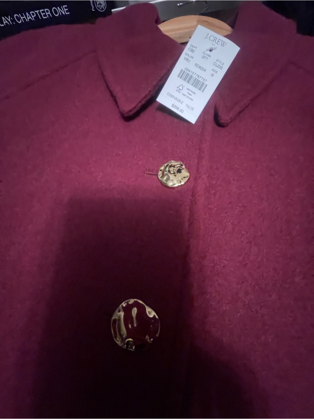 NWT J. Crew Wine-Red Cropped Wool-Blend Pea Coat Blazer/Jacket